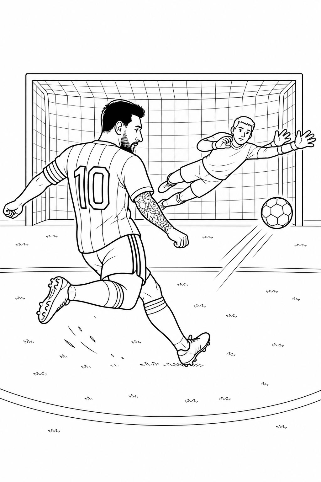 Messi schiesst ein tor ausmalbild zum Ausmalen