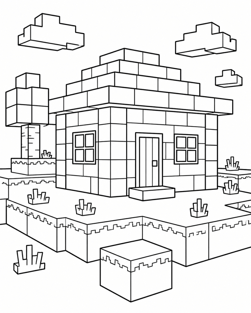 Minecraft haus ausmalbild zum Ausmalen