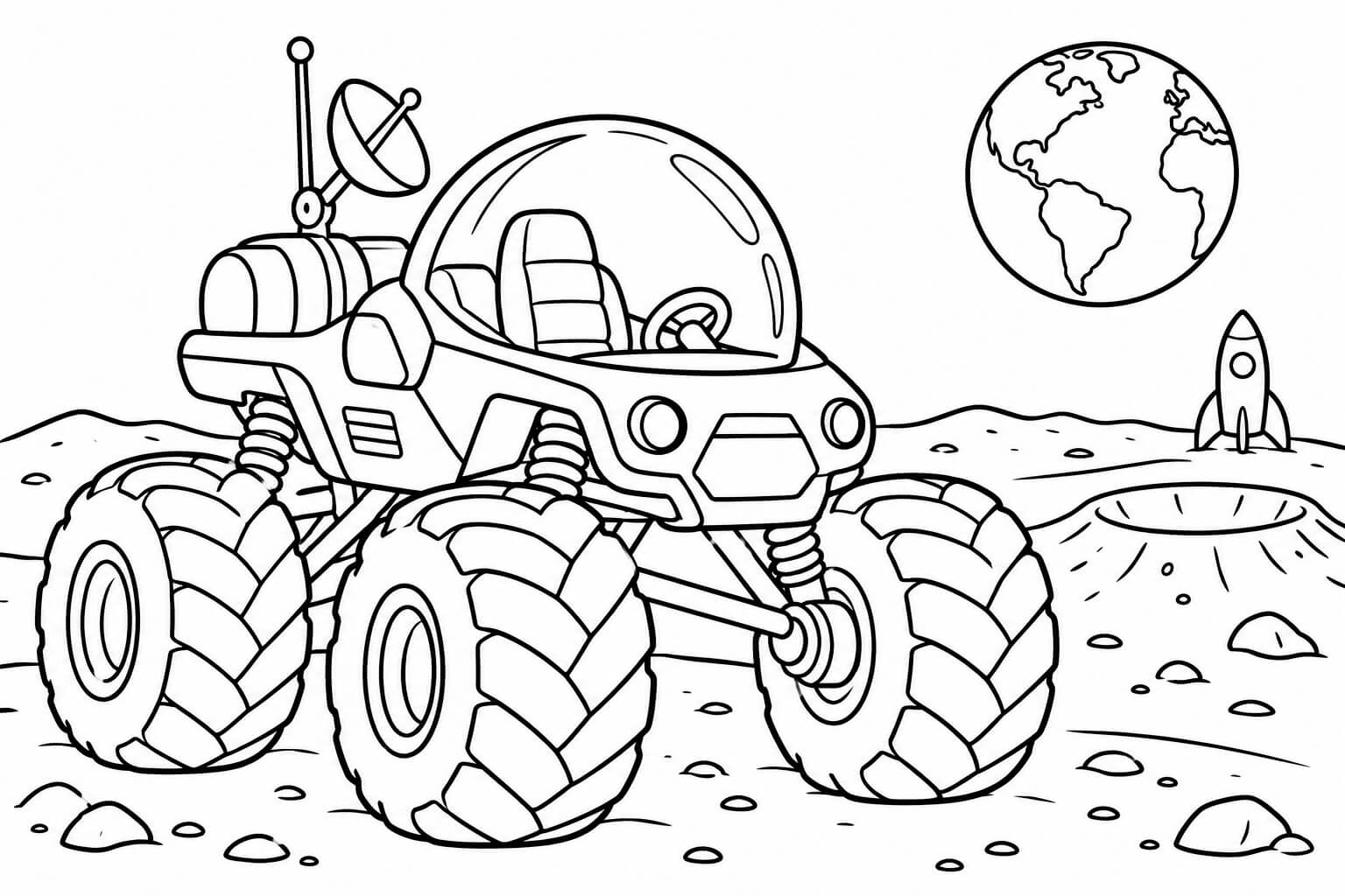 Monstertruck auf dem mond ausmalbild zum Ausmalen