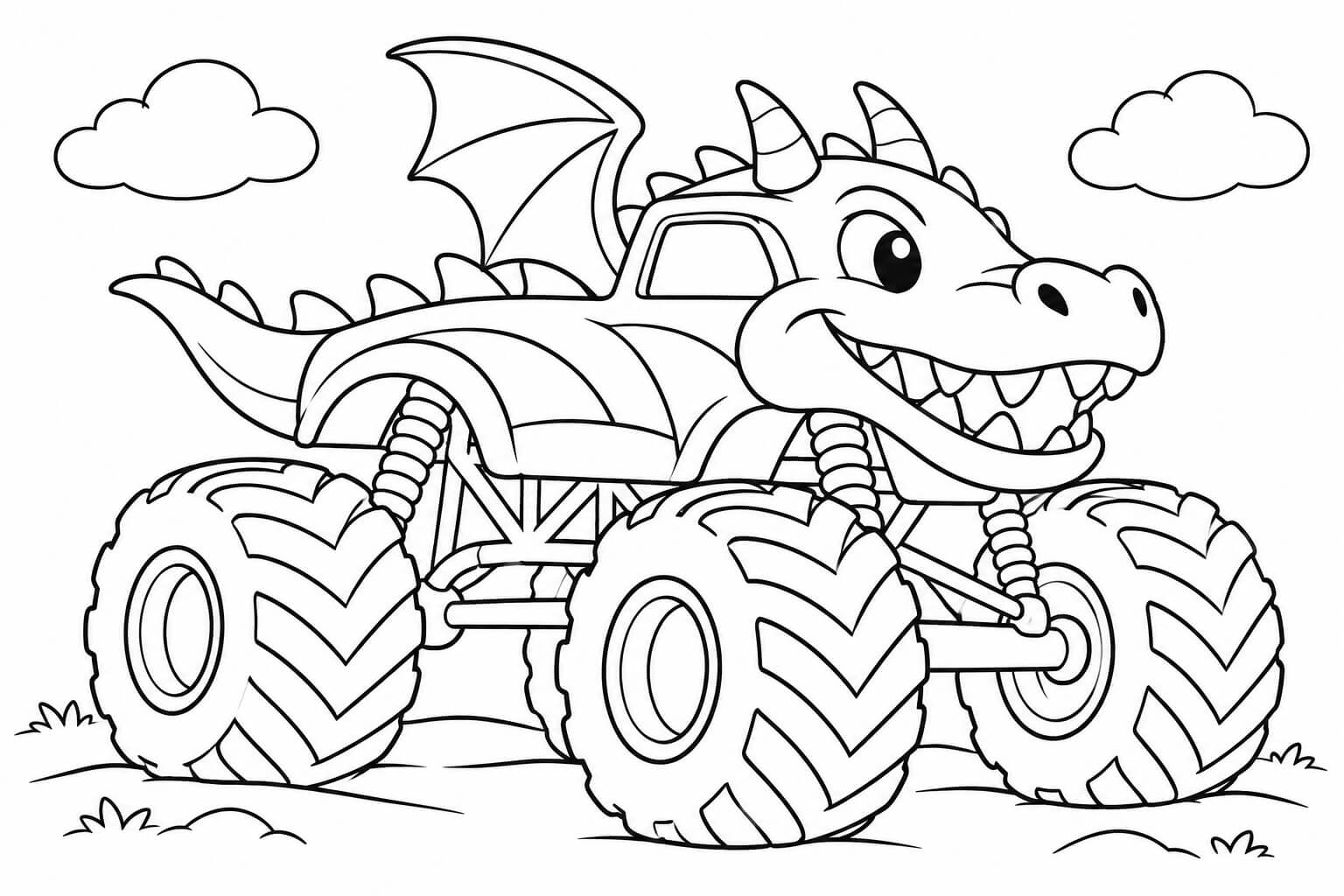 Monstertruck mit drachenfluegeln ausmalbild zum Ausmalen