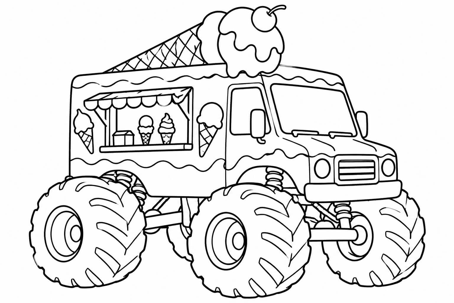 Monstertruck mit eiswagen ausmalbild zum Ausmalen