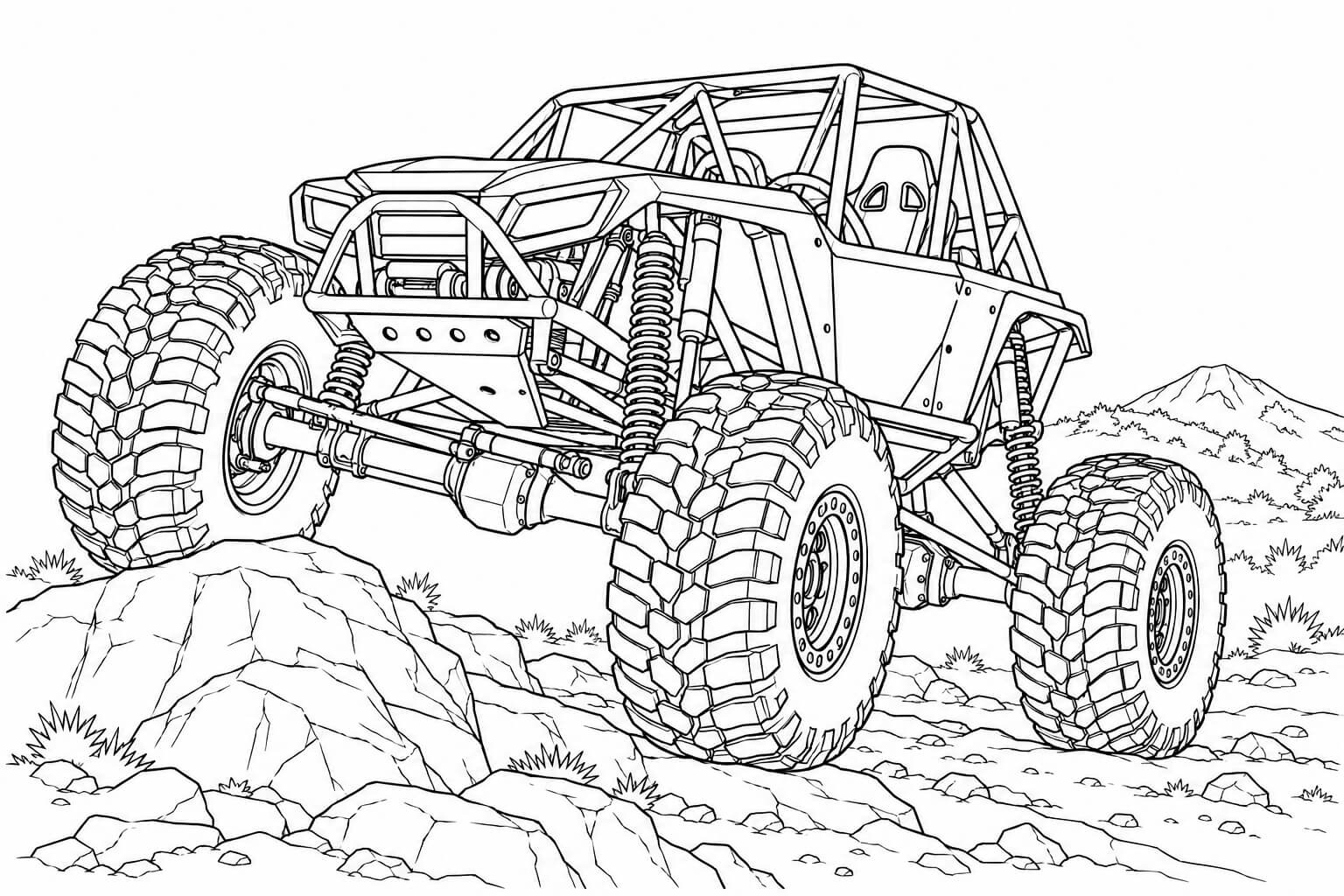 Monstertruck realistisch im gelaende ausmalbild zum Ausmalen