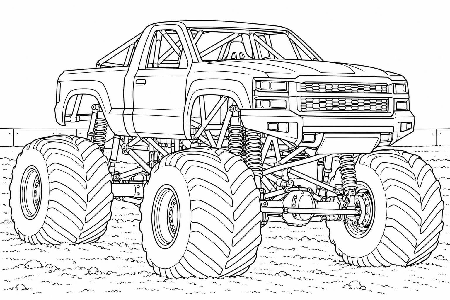 Monstertruck realistisch in der arena ausmalbild zum Ausmalen