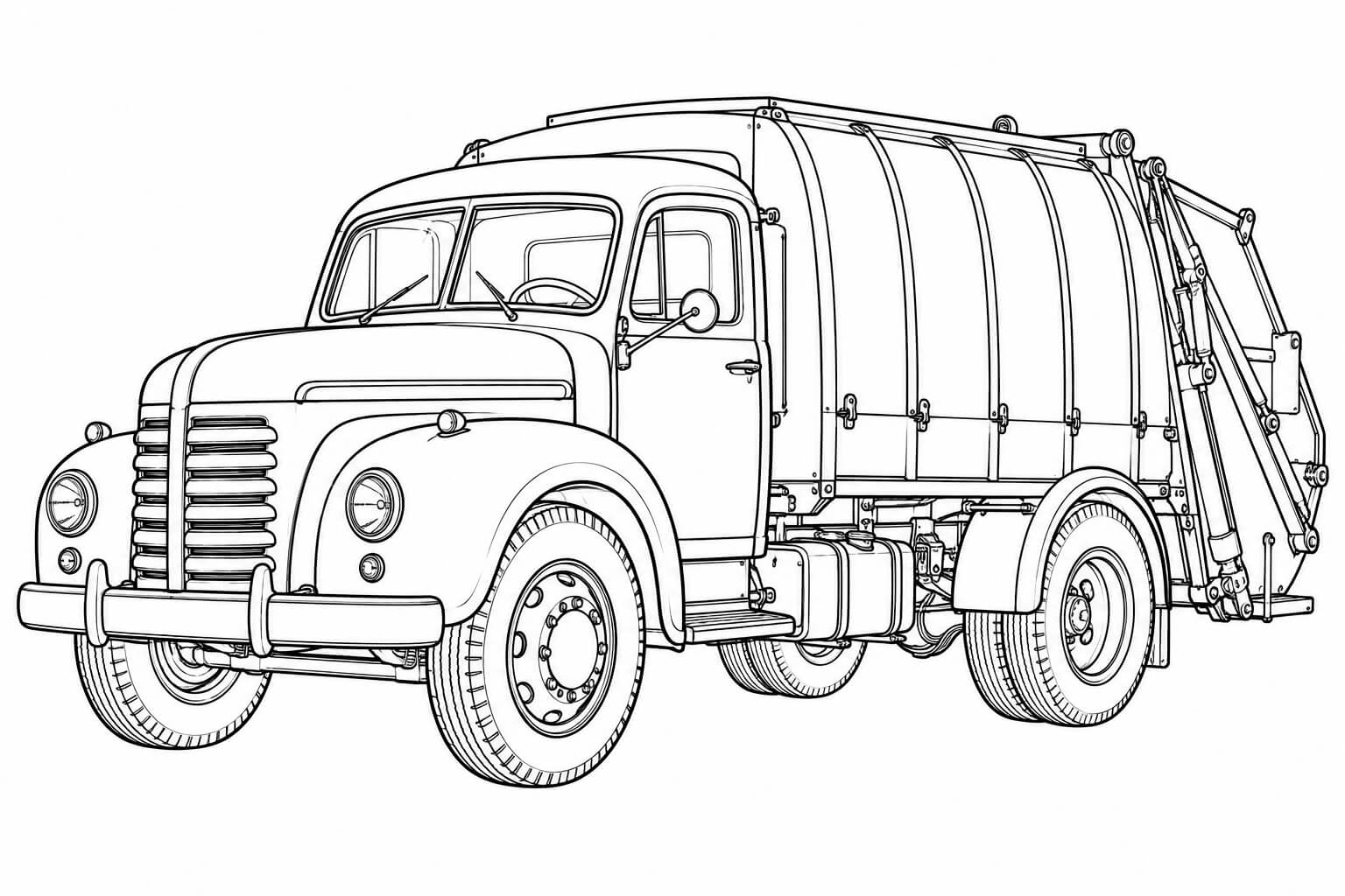 Muellauto realistisch oldtimer ausmalbild zum Ausmalen