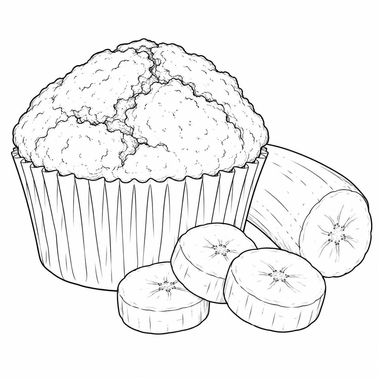 Bananenmuffin realistisch ausmalbild zum Ausmalen