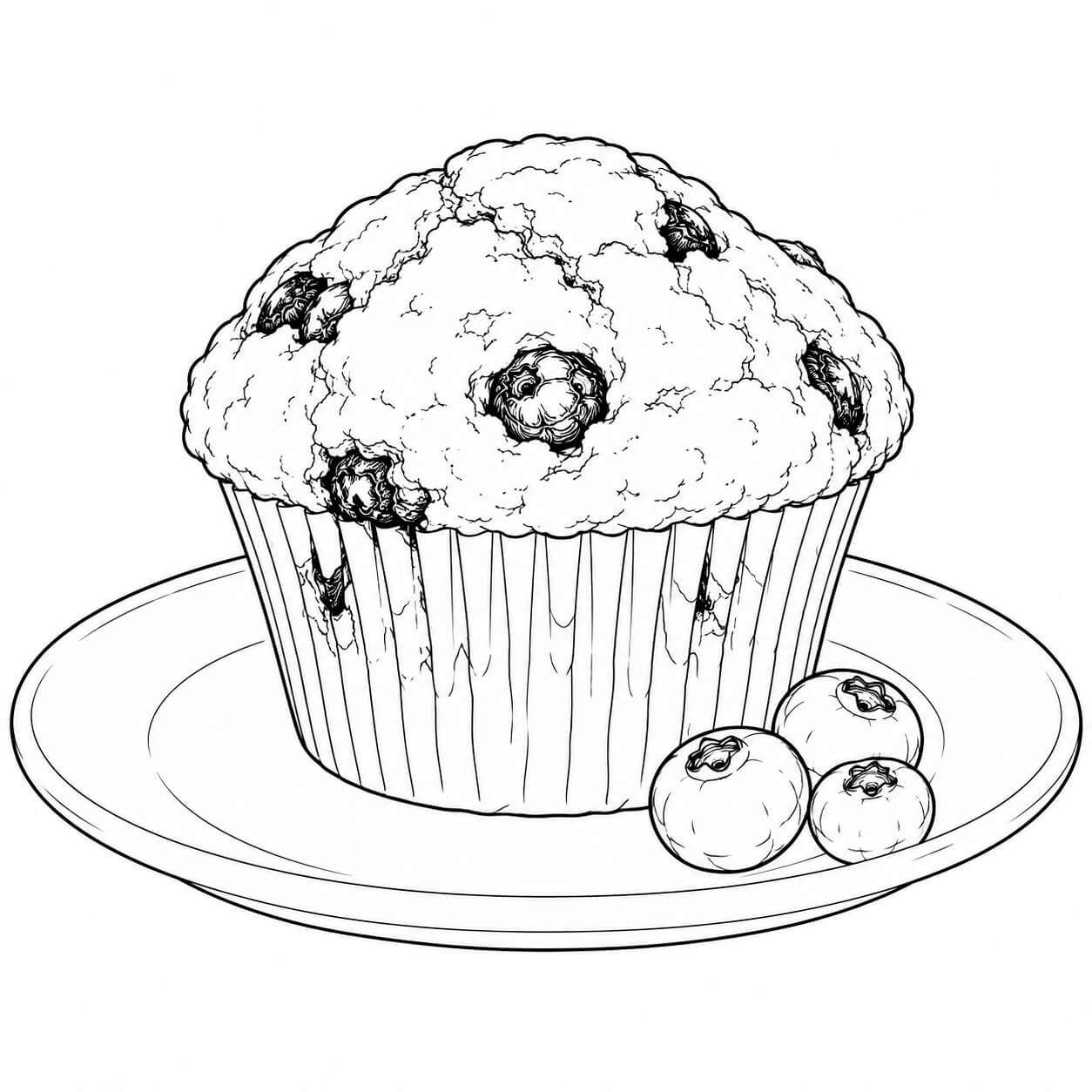 Blaubeermuffin realistisch ausmalbild zum Ausmalen