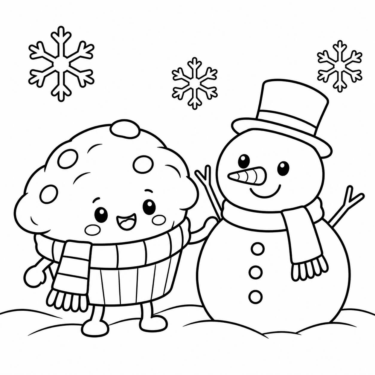 Muffin mit schneemann ausmalbild zum Ausmalen