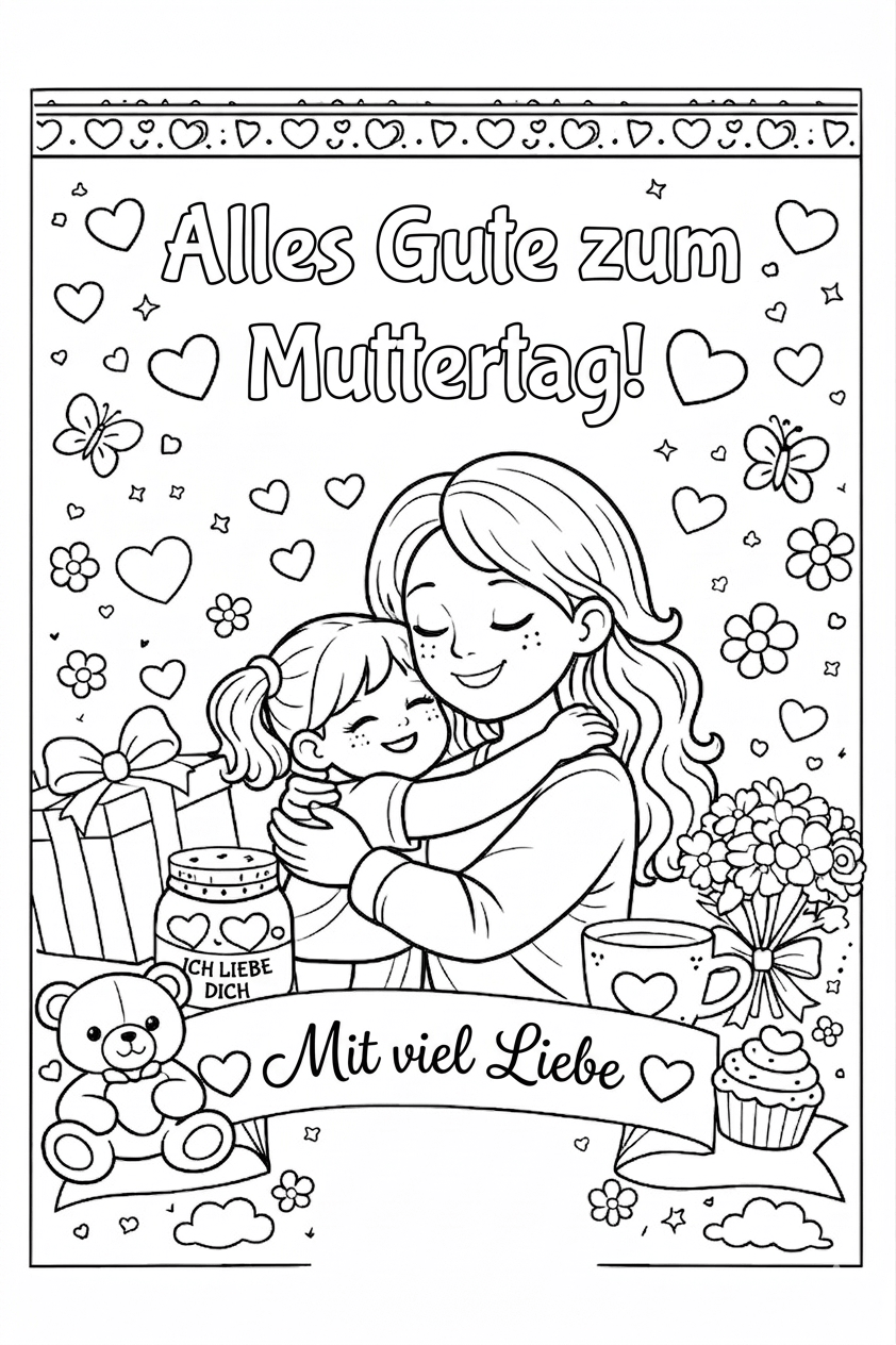 Froher muttertag karte ausmalbild zum Ausmalen