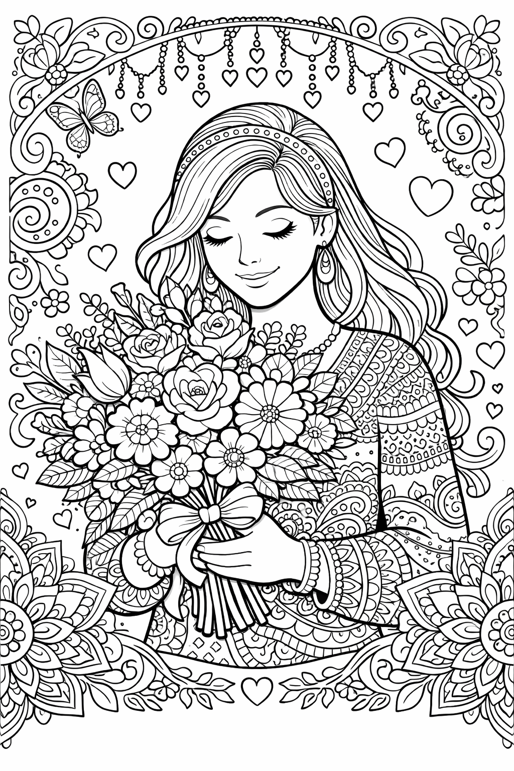 Mutter mit blumenstrauss ausmalbild zum Ausmalen