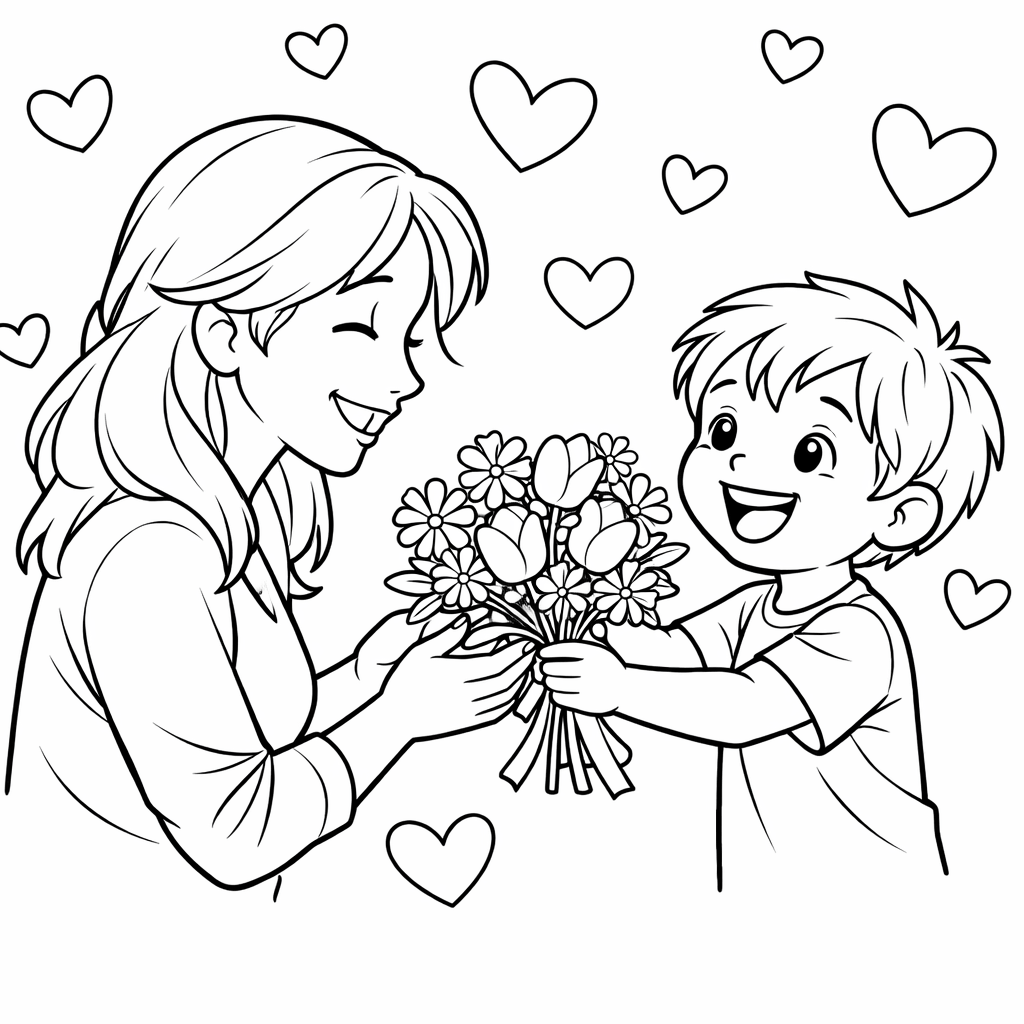 Muttertag mit rosen ausmalbild zum Ausmalen