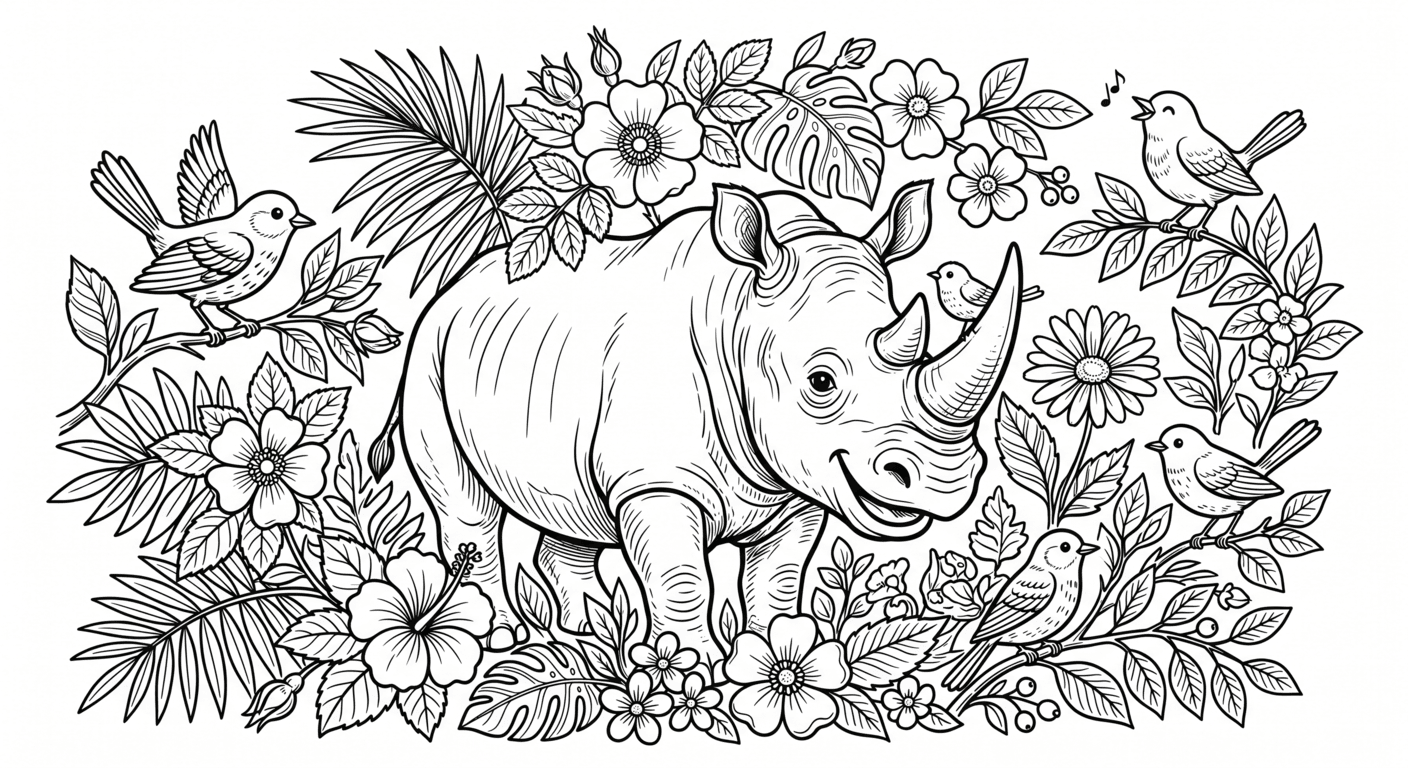 Glueckliches nashorn ausmalbild zum Ausmalen
