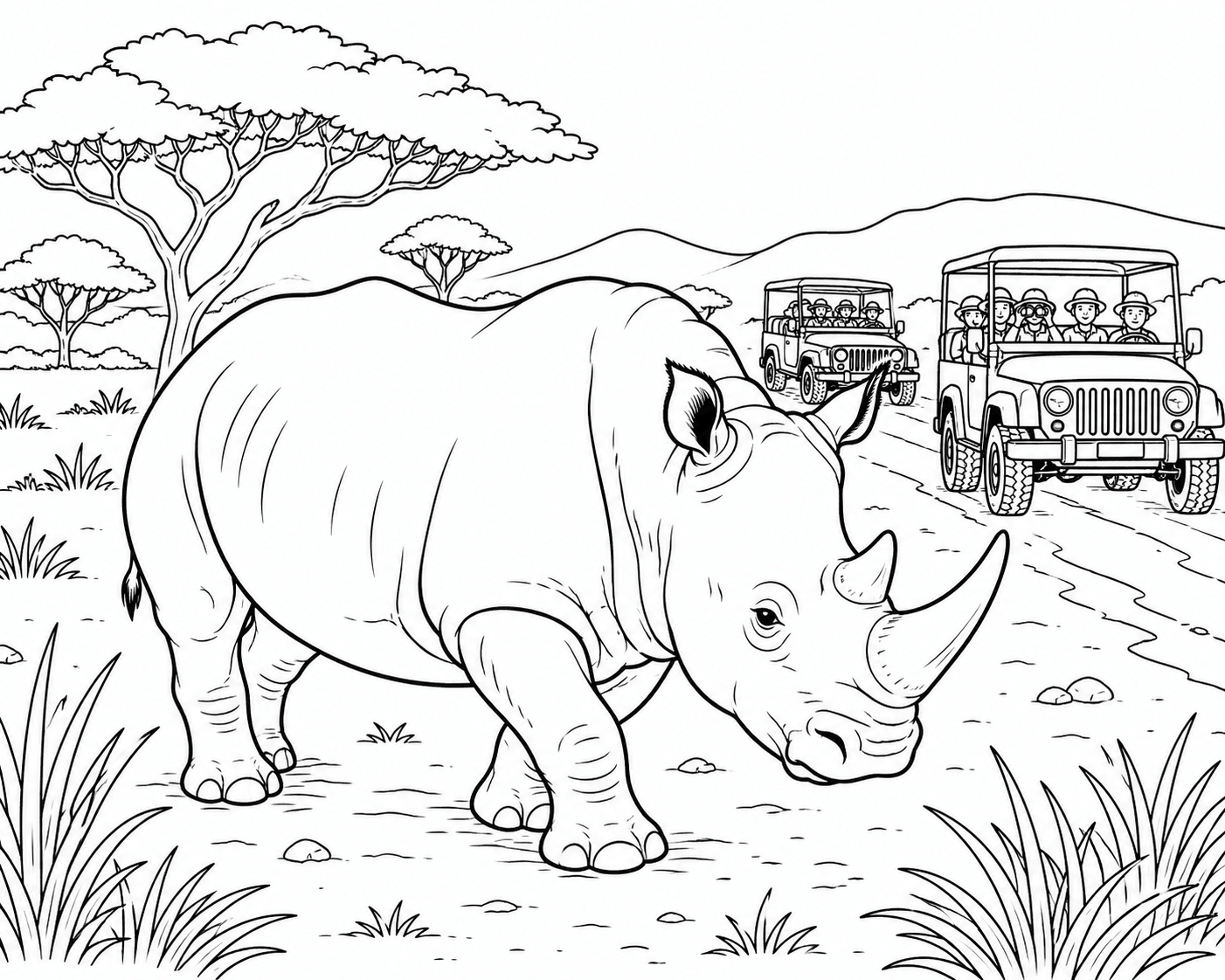 Nashorn safari ausmalbild zum Ausmalen