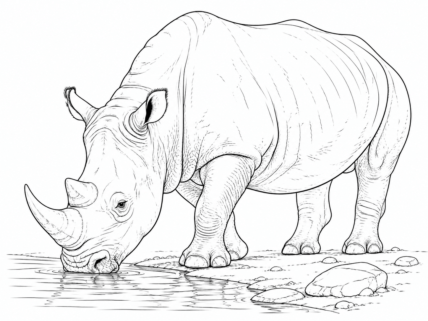 Nashorn trinkt wasser ausmalbild zum Ausmalen
