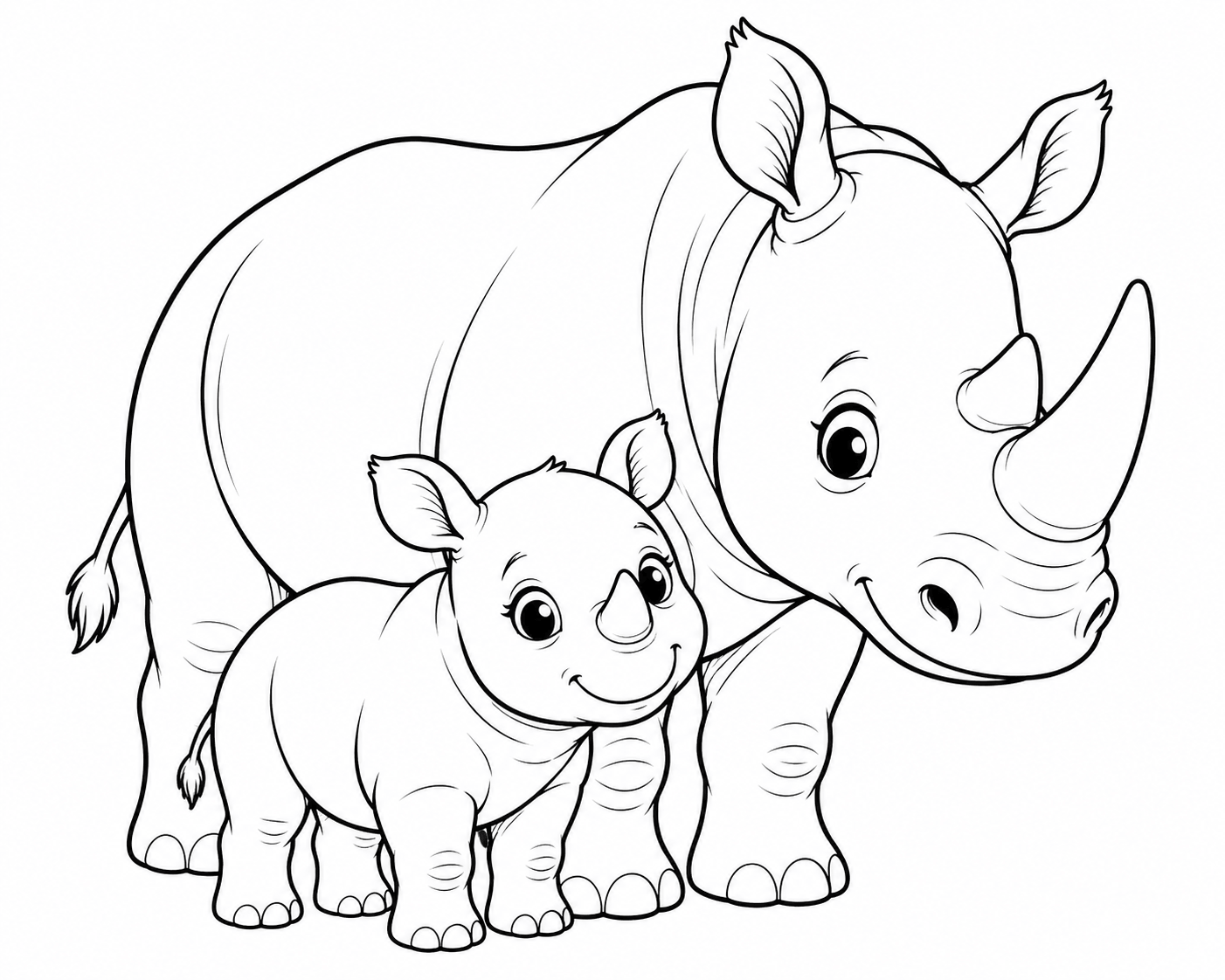 Nashorn und mutter ausmalbild zum Ausmalen