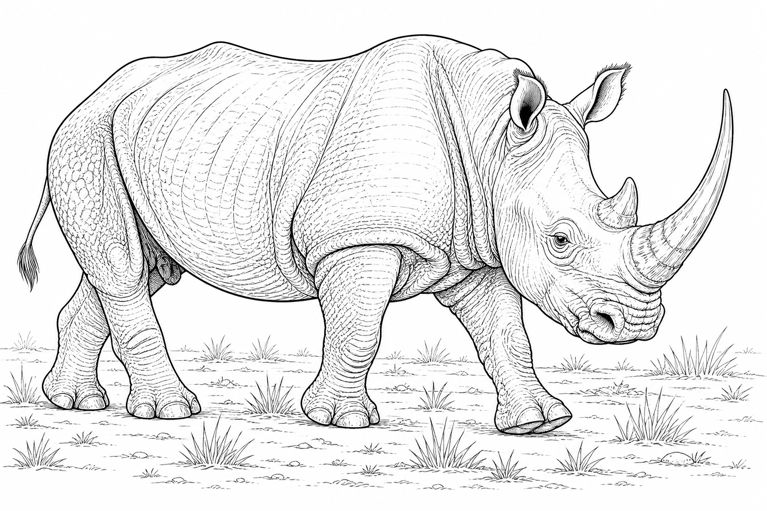 Realistisches nashorn ausmalbild zum Ausmalen