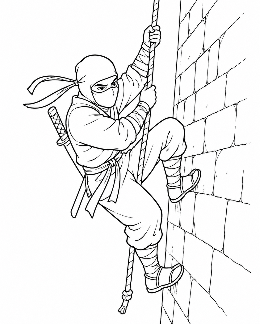 Ninja klettert ausmalbild zum Ausmalen