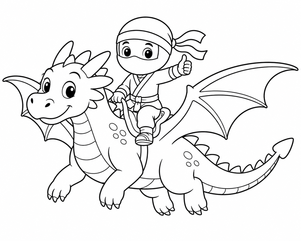 Ninja und drache ausmalbild zum Ausmalen