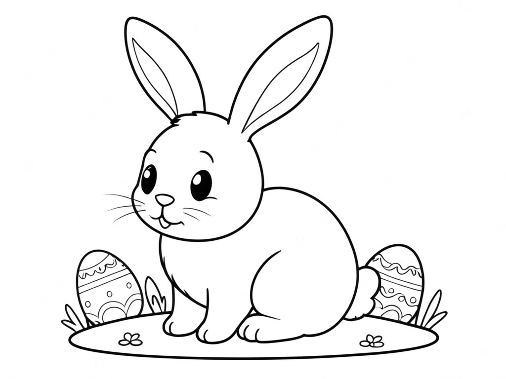 Osterhasenbaby im eiergarten ausmalbild zum Ausmalen