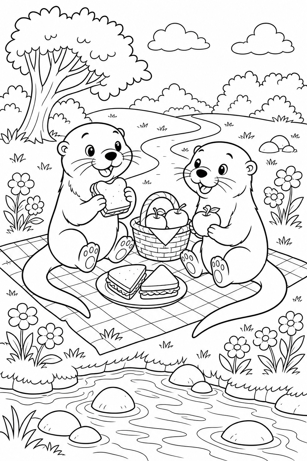 Otter beim picknick ausmalbild zum Ausmalen
