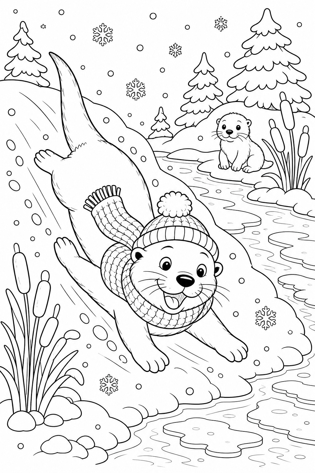 Otter im winter ausmalbild zum Ausmalen