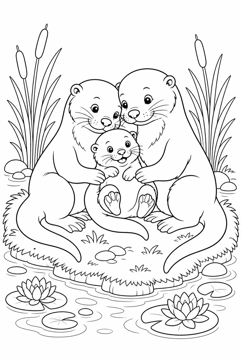 Otterfamilie ausmalbild zum Ausmalen