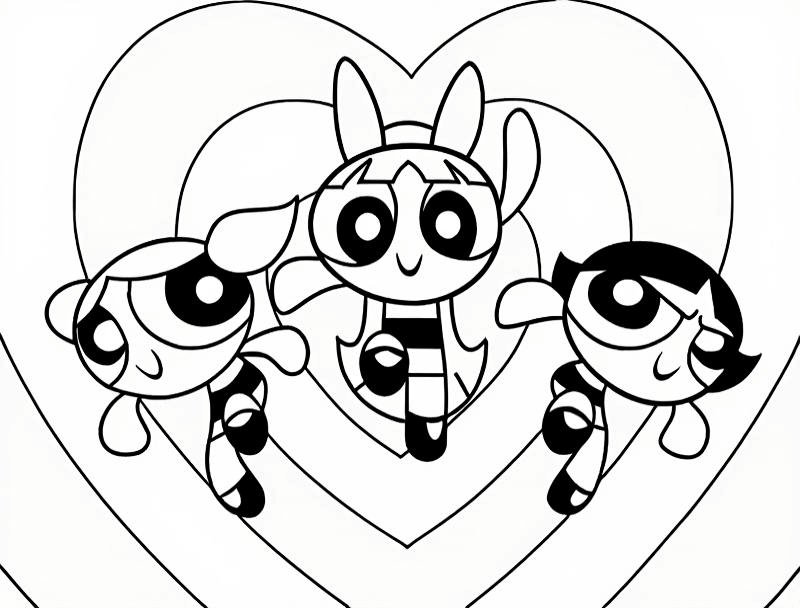 Powerpuff girls herz ausmalbild zum Ausmalen