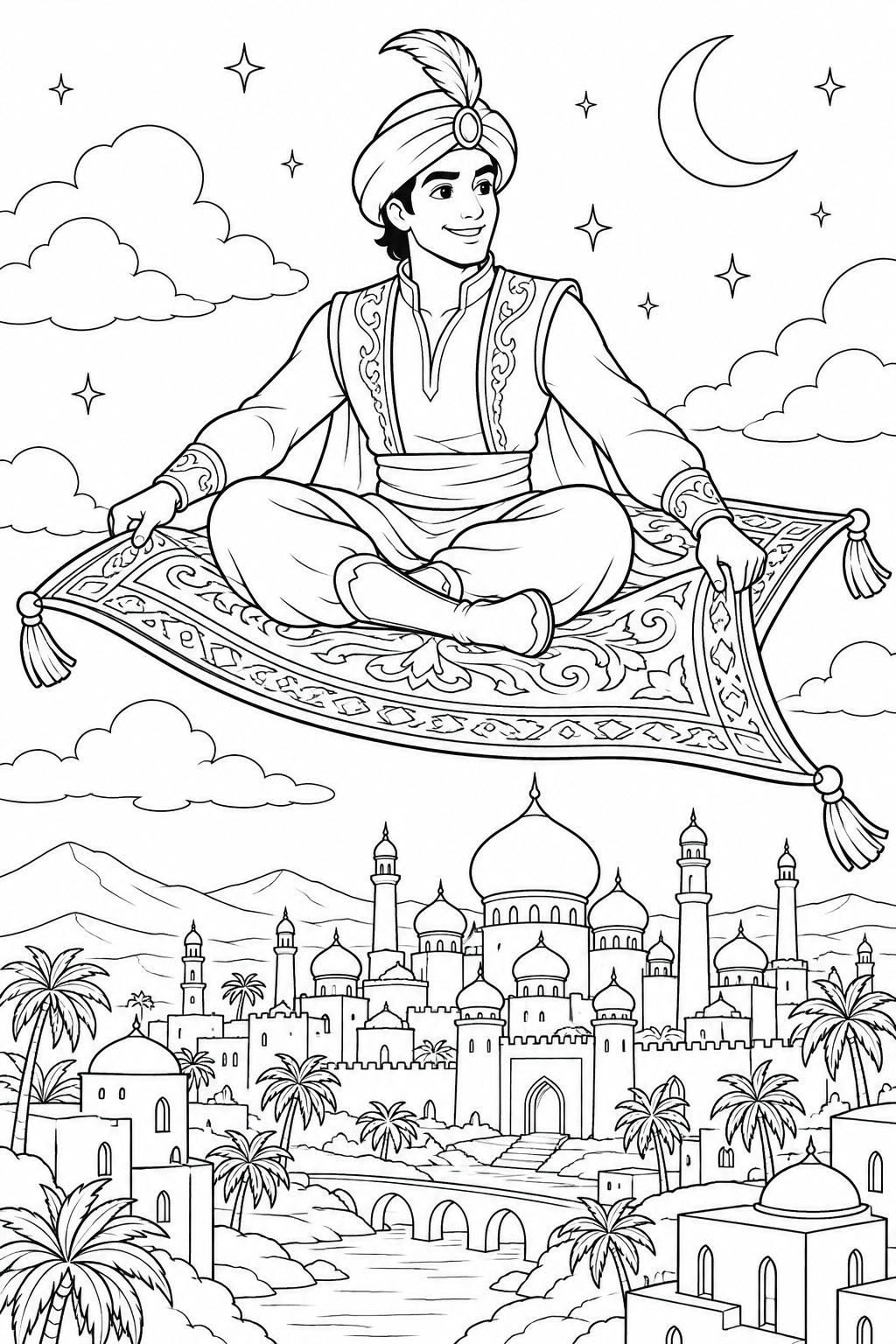 Aladdin auf fliegendem teppich ausmalbild zum Ausmalen