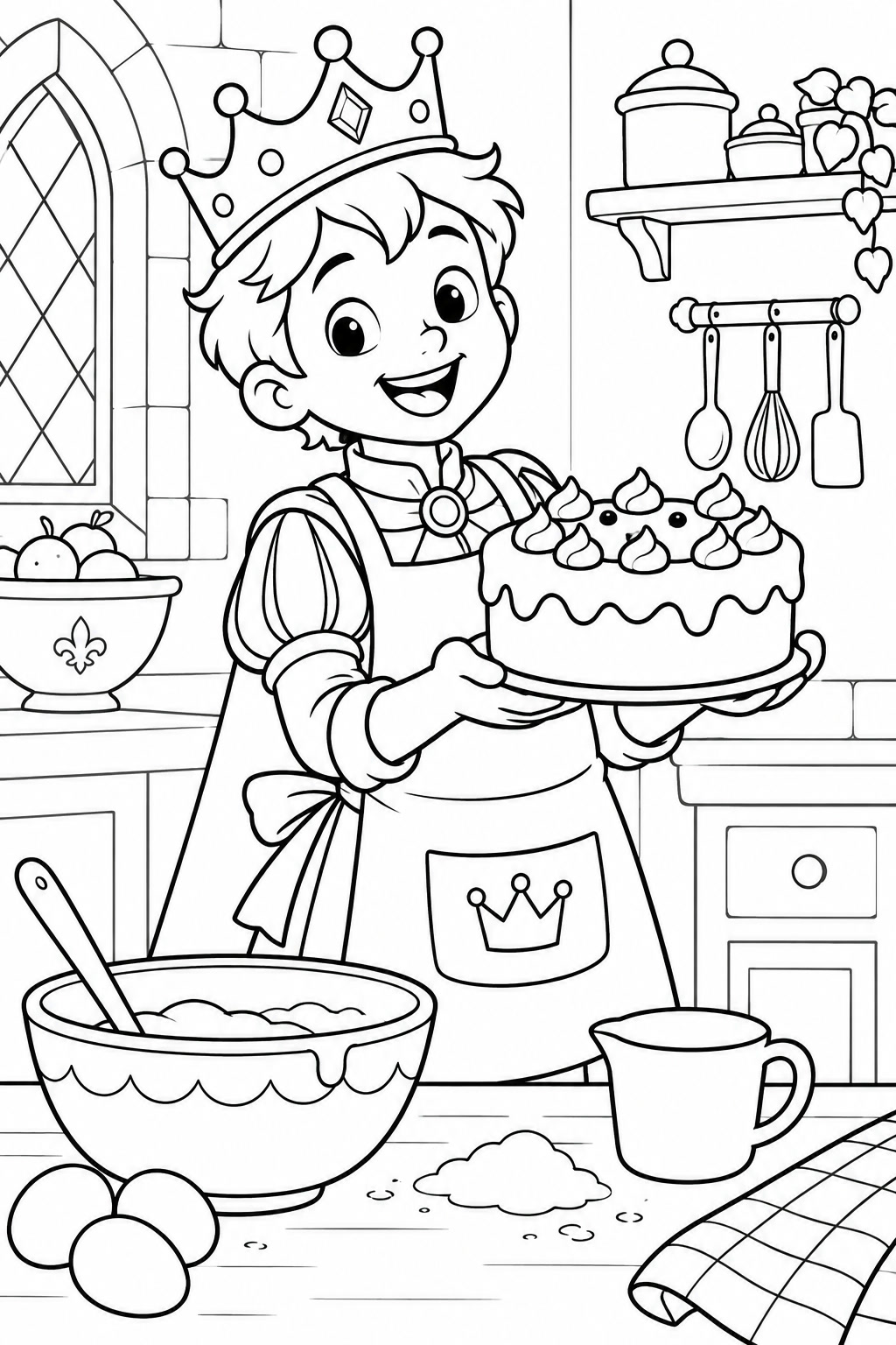 Prinz backt kuchen ausmalbild zum Ausmalen