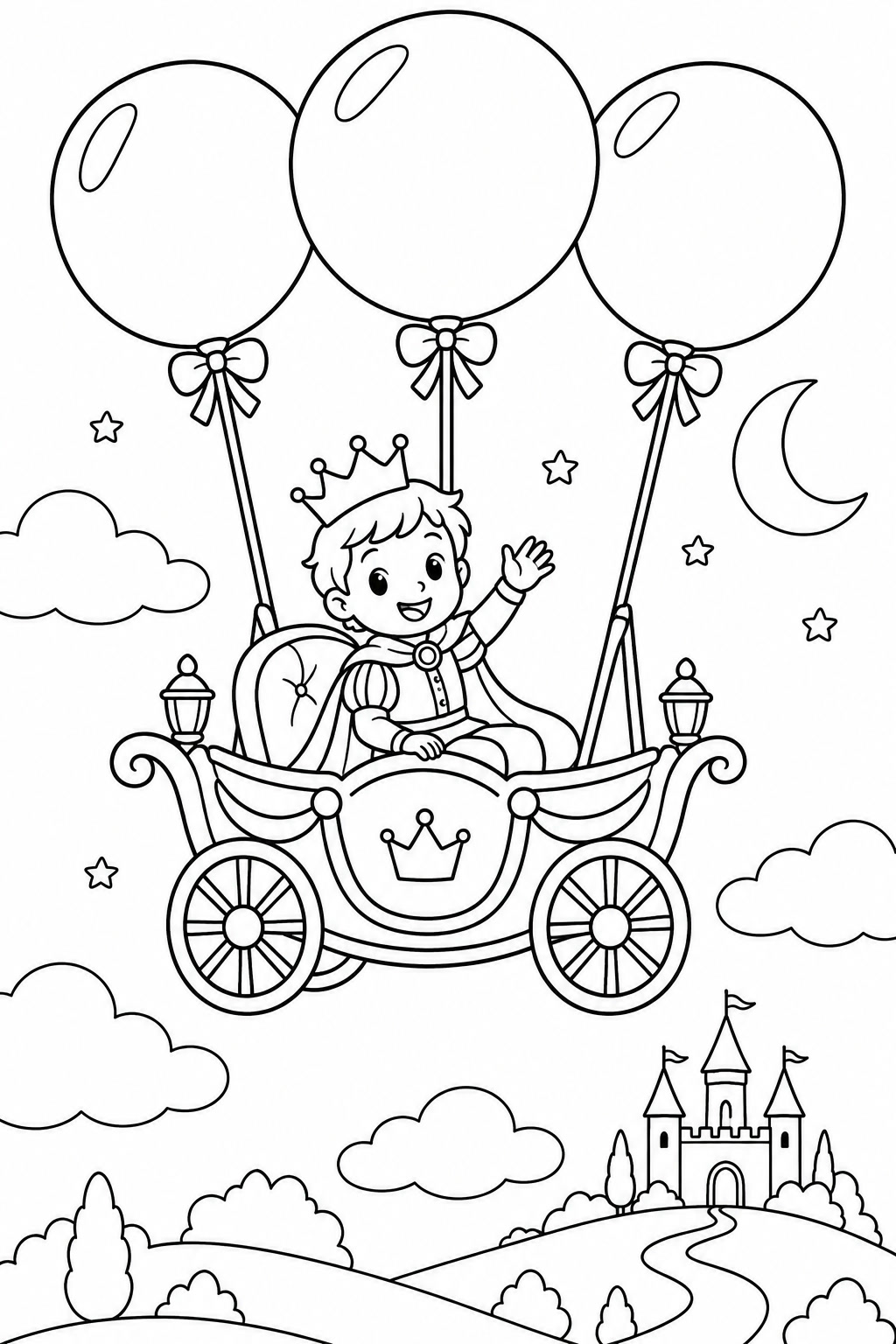 Prinz im ballonkutsche ausmalbild zum Ausmalen