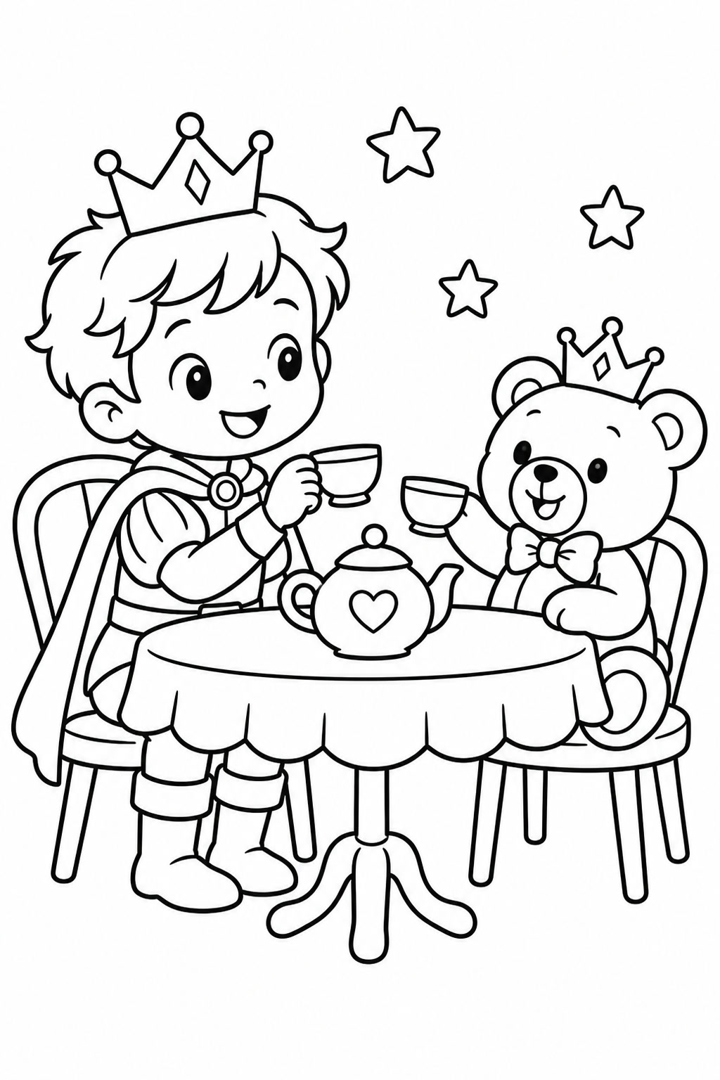 Prinz und teddy teeparty ausmalbild zum Ausmalen