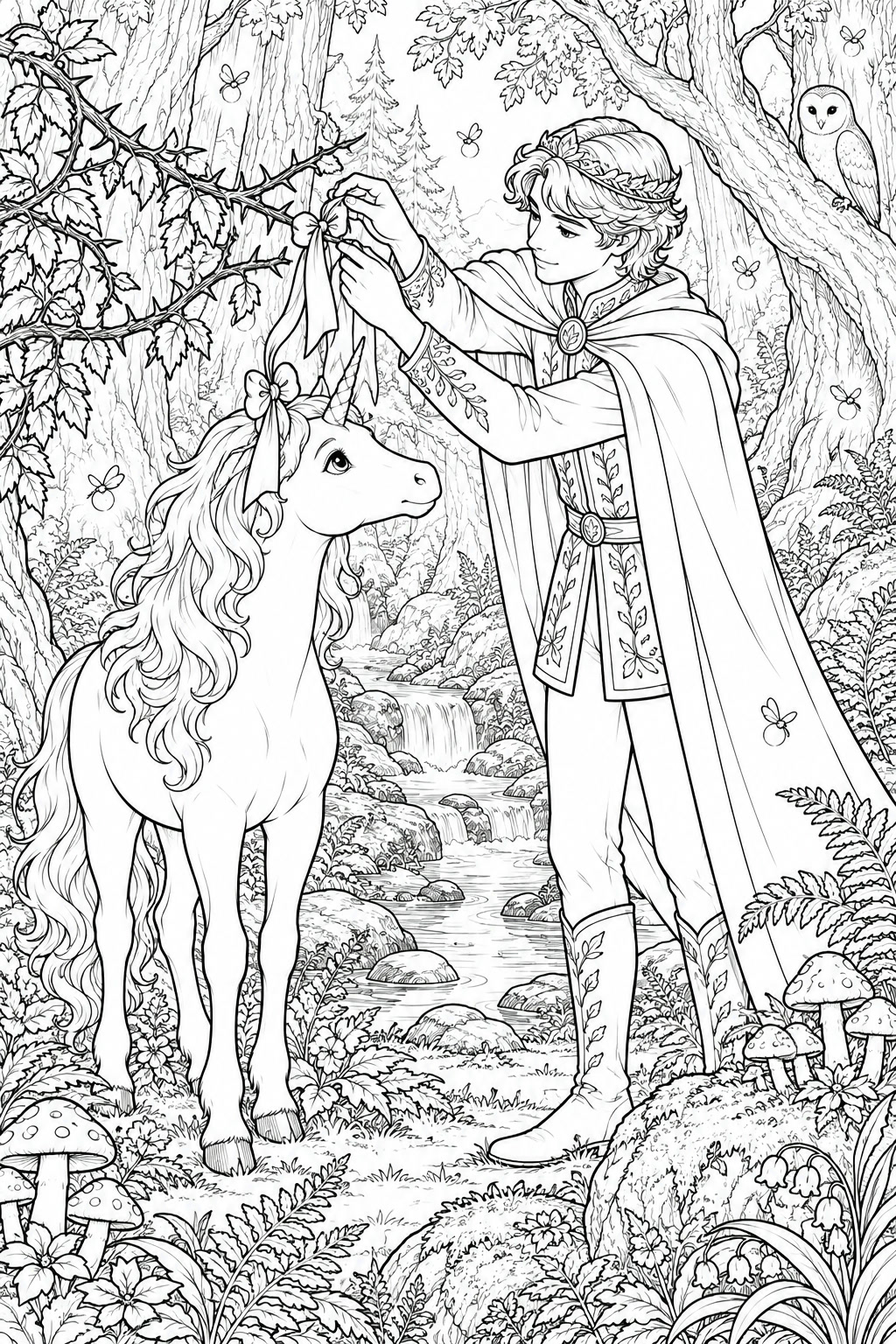 Waldprinz rettet einhorn ausmalbild zum Ausmalen