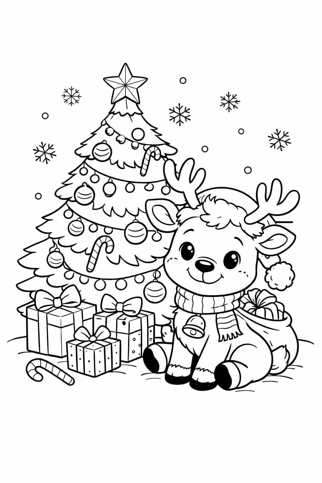 Rentier bei weihnachtsbaum ausmalbild zum Ausmalen