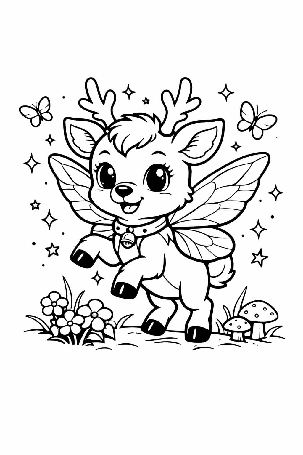 Rentier mit feenfluegeln ausmalbild zum Ausmalen