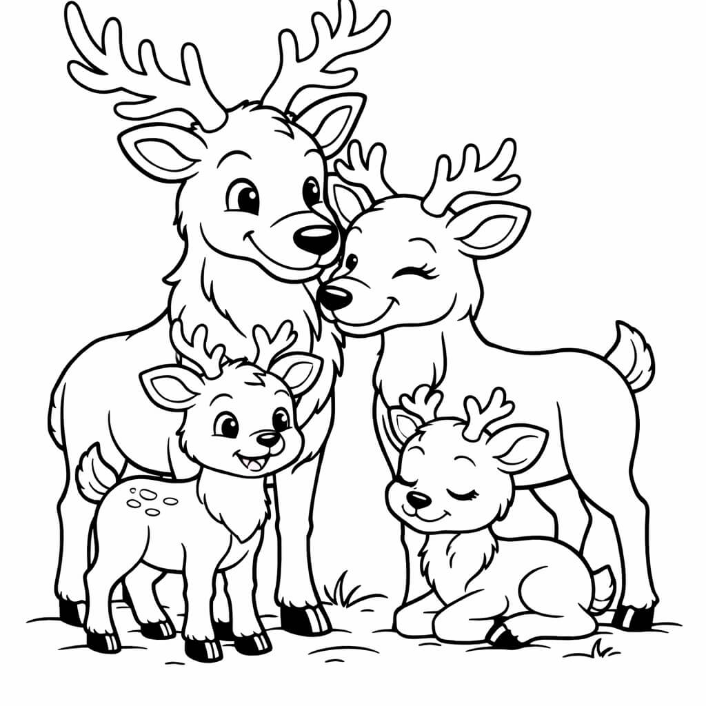 Rentierfamilie ausmalbild zum Ausmalen