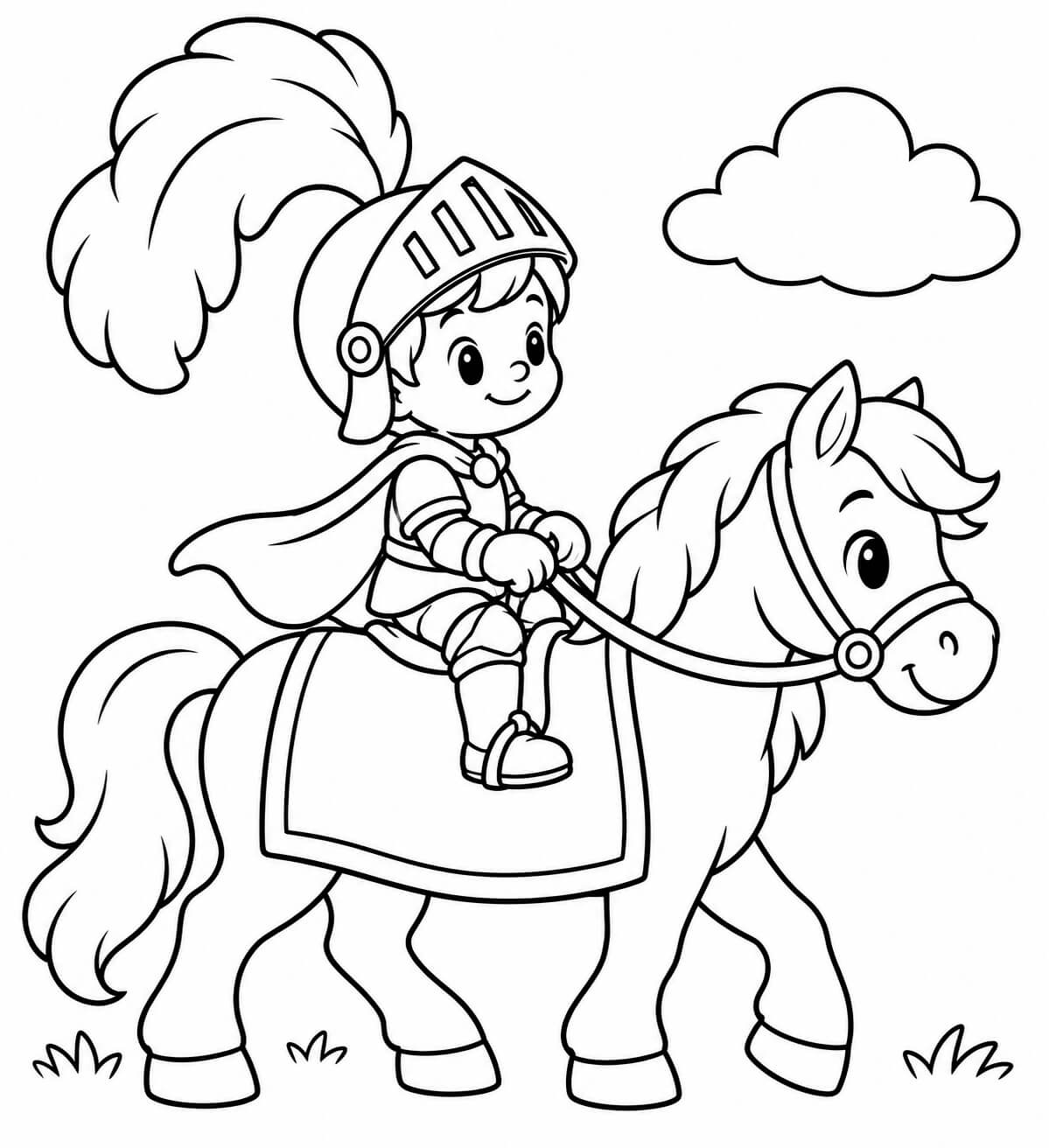 Ritter auf dem pony ausmalbild zum Ausmalen