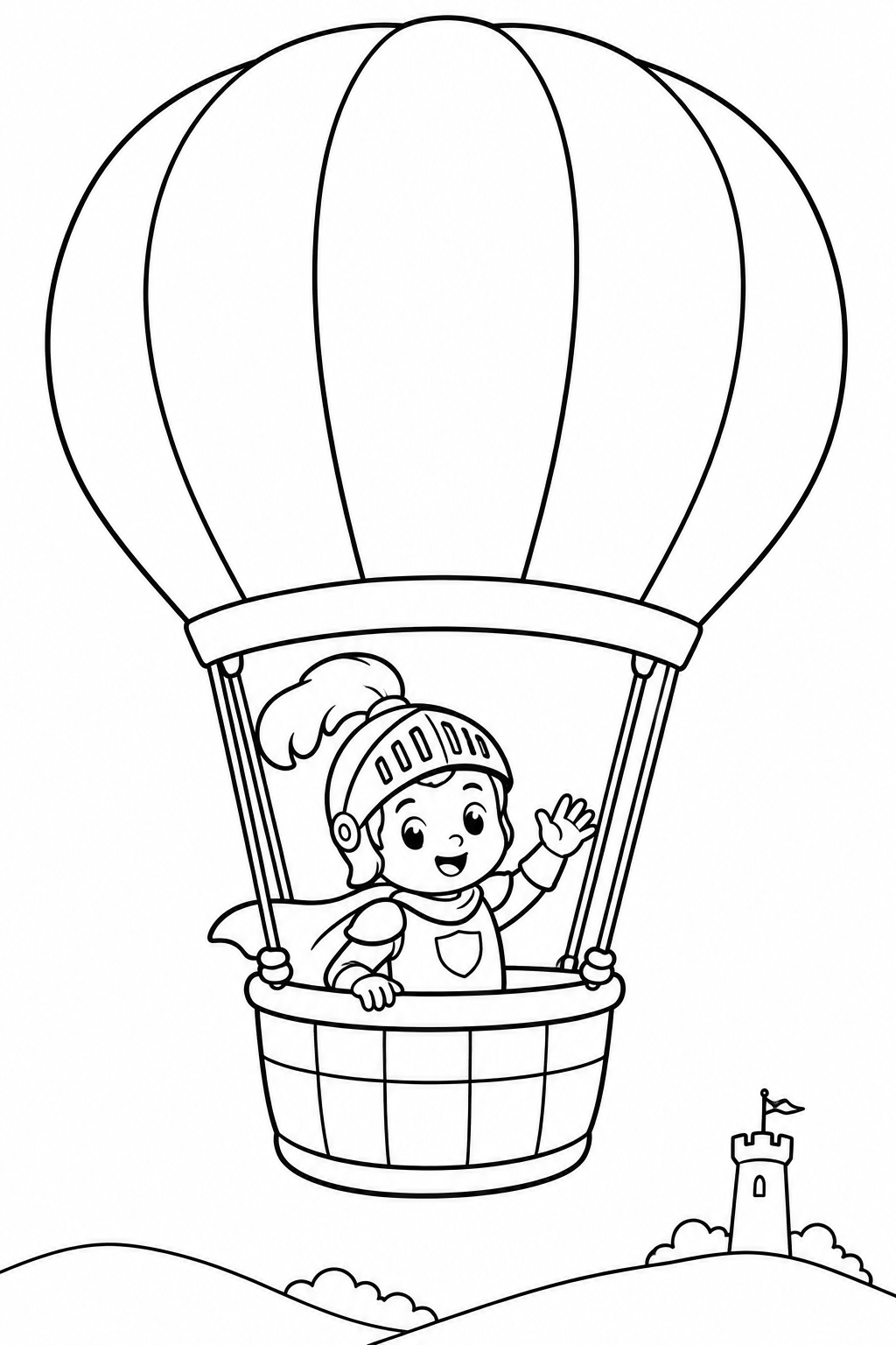 Ritter im heissluftballon ausmalbild zum Ausmalen