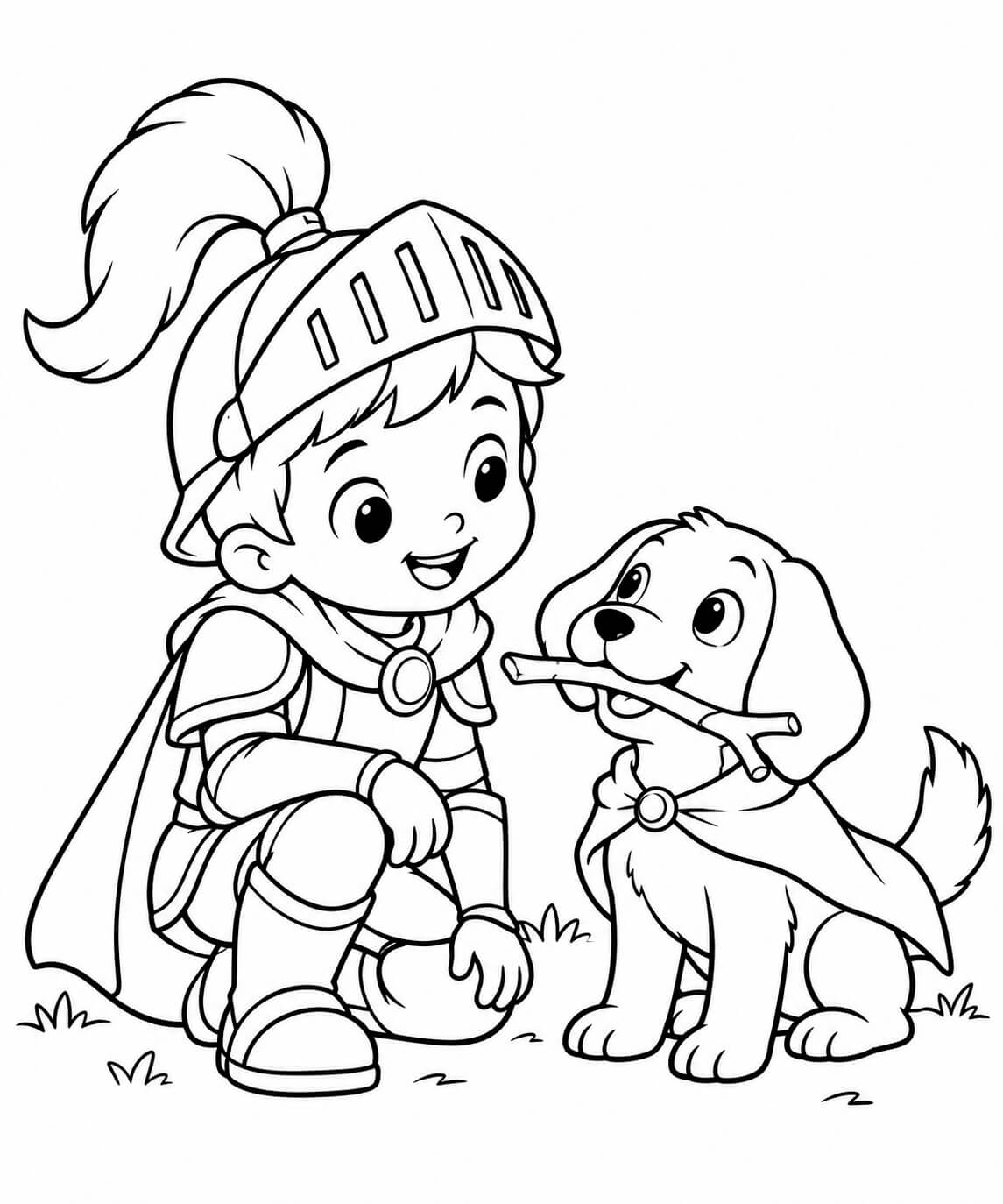 Ritter und hund ausmalbild zum Ausmalen