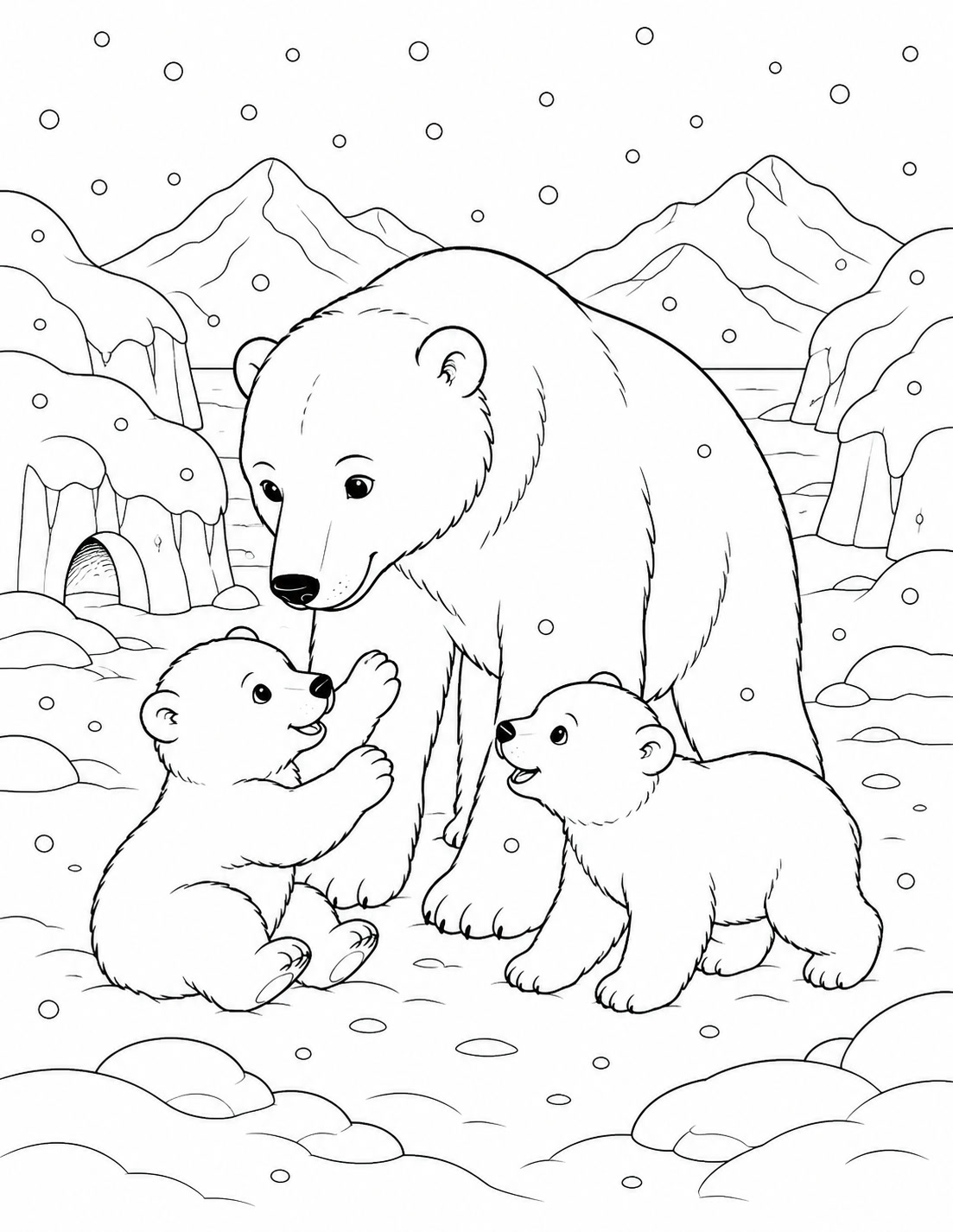 Eisbaerfamilie im schnee ausmalbild zum Ausmalen