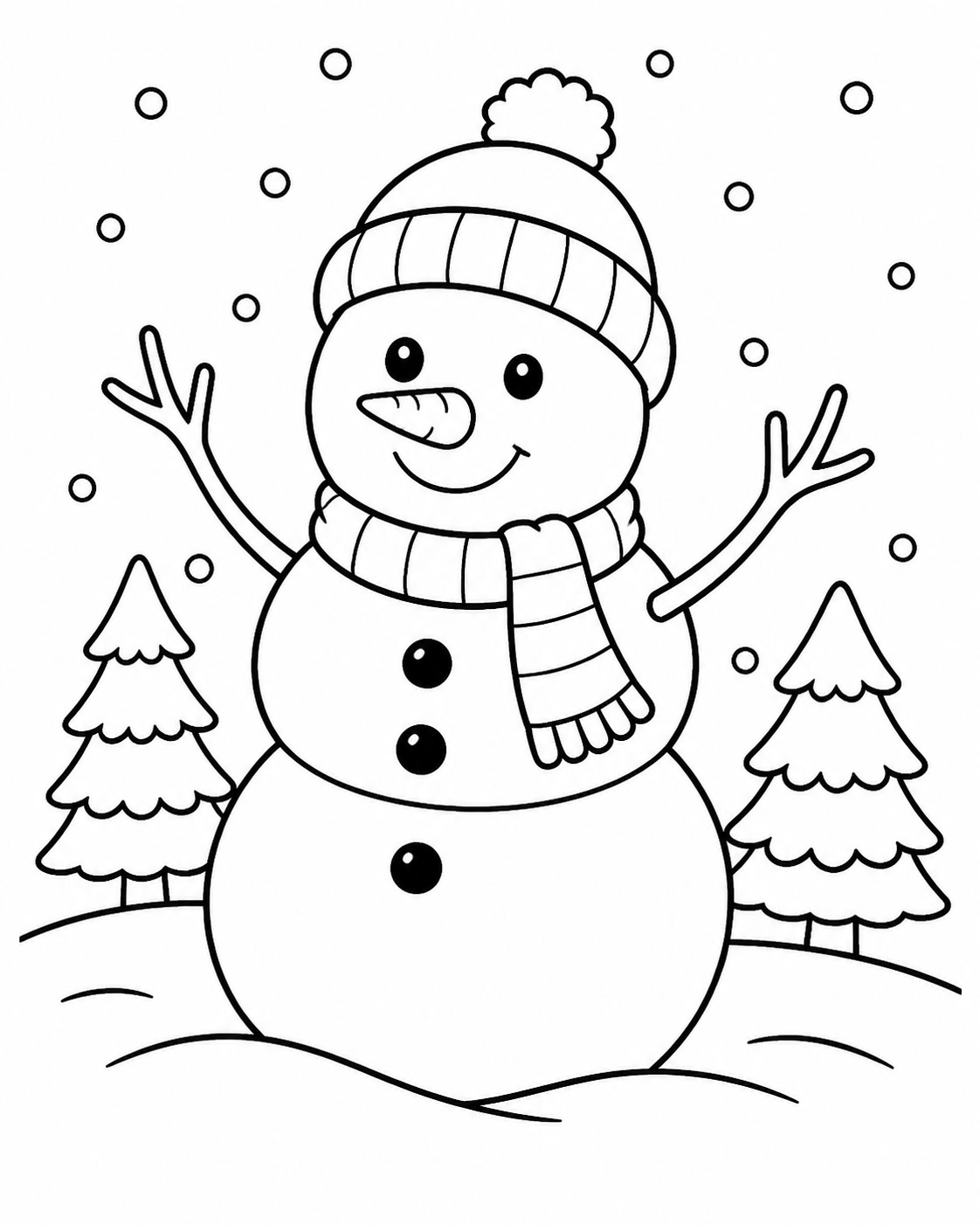 Froehlicher schneemann ausmalbild zum Ausmalen