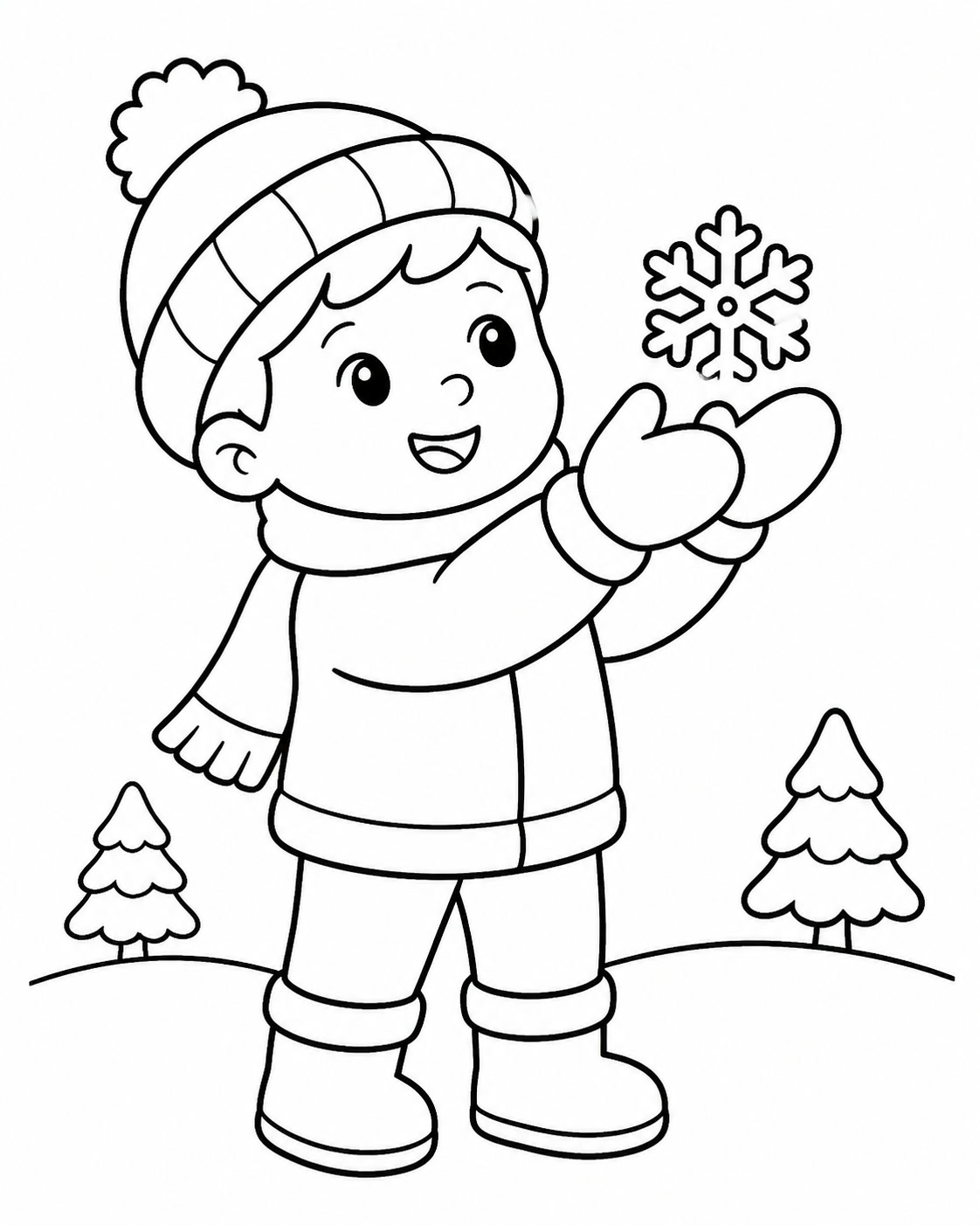 Kind faengt schneeflocke ausmalbild zum Ausmalen