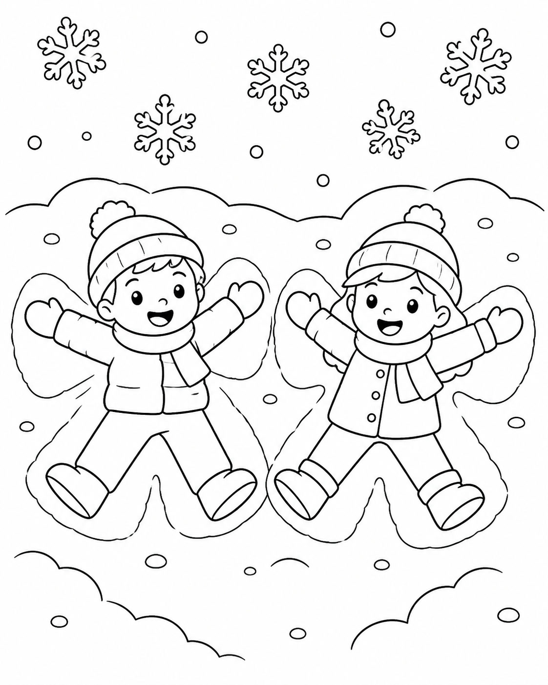 Kinder machen schneeengel ausmalbild zum Ausmalen