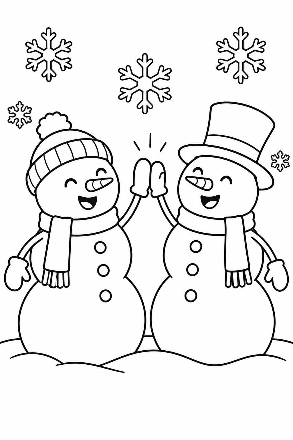 Schneemaenner geben high five ausmalbild zum Ausmalen