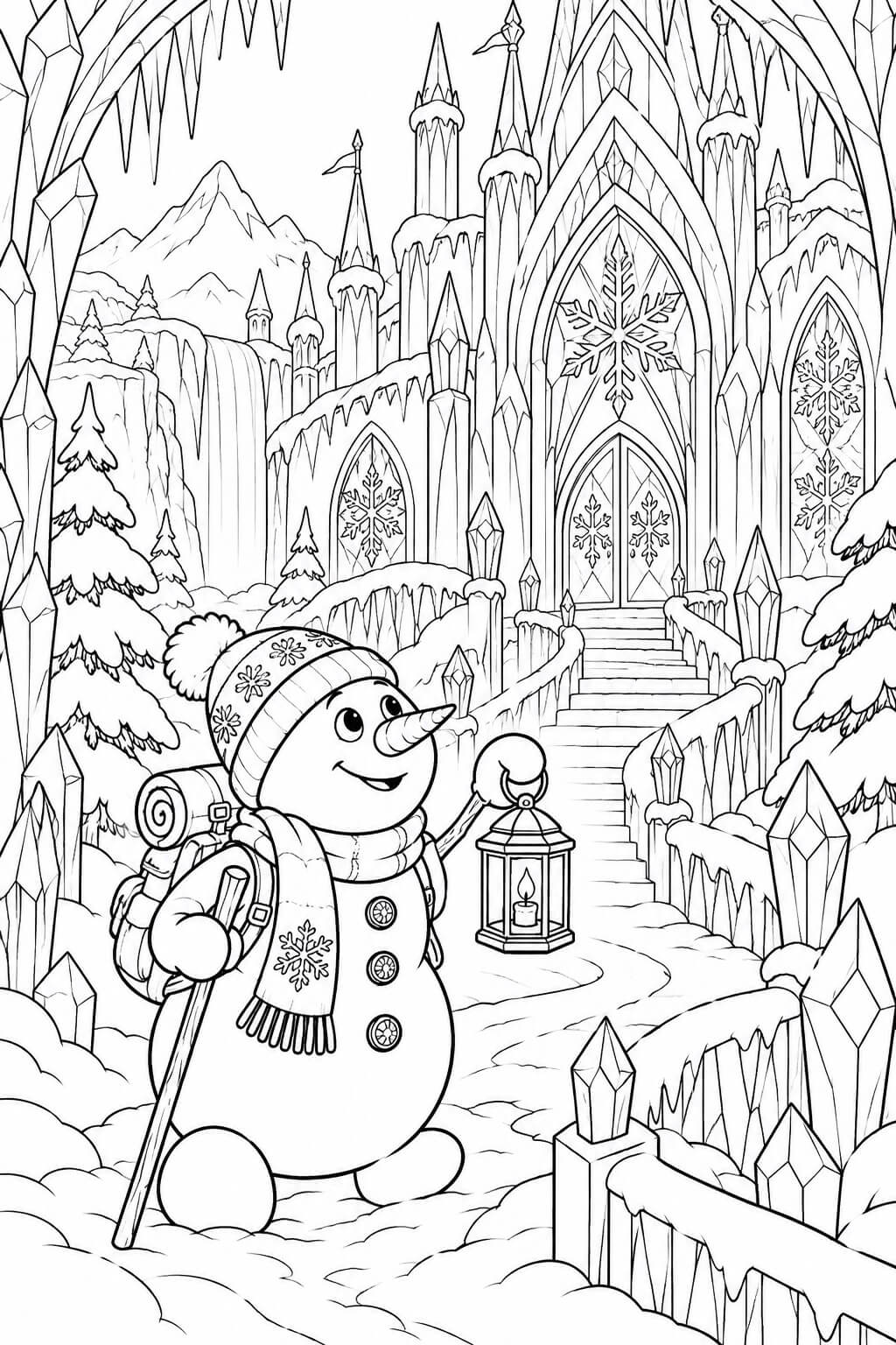 Schneemann am eisschloss ausmalbild zum Ausmalen