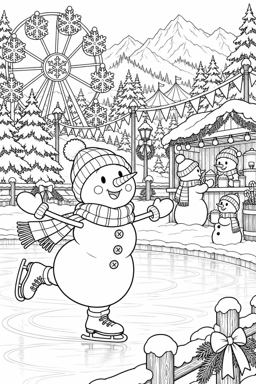 Schneemann auf dem winterfest ausmalbild zum Ausmalen