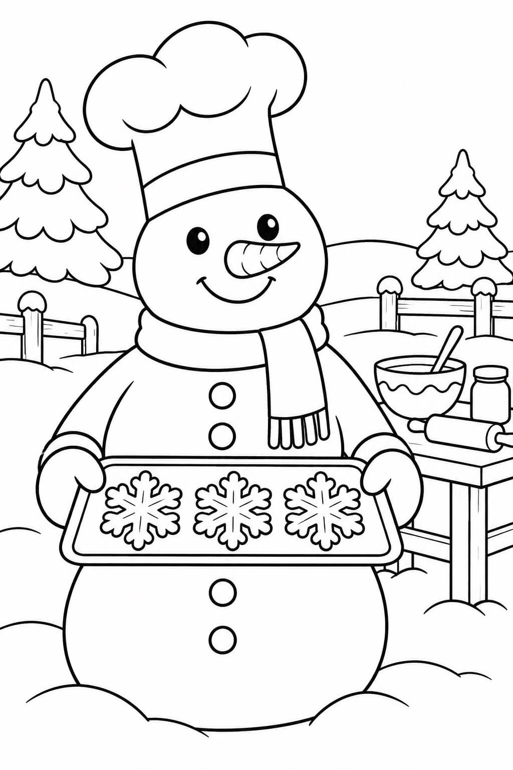 Schneemann backt kekse ausmalbild zum Ausmalen