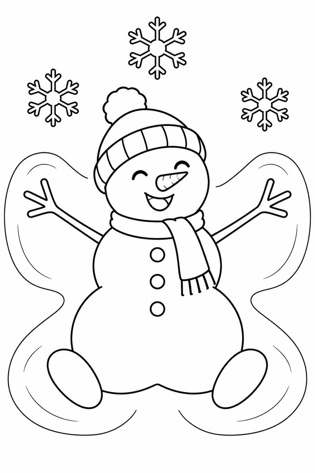 Schneemann macht schneeengel ausmalbild zum Ausmalen