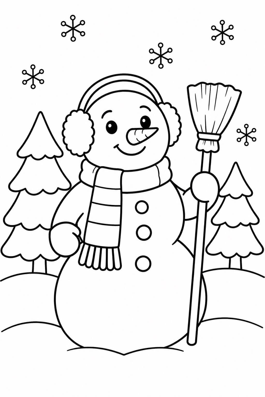 Schneemann mit besen ausmalbild zum Ausmalen
