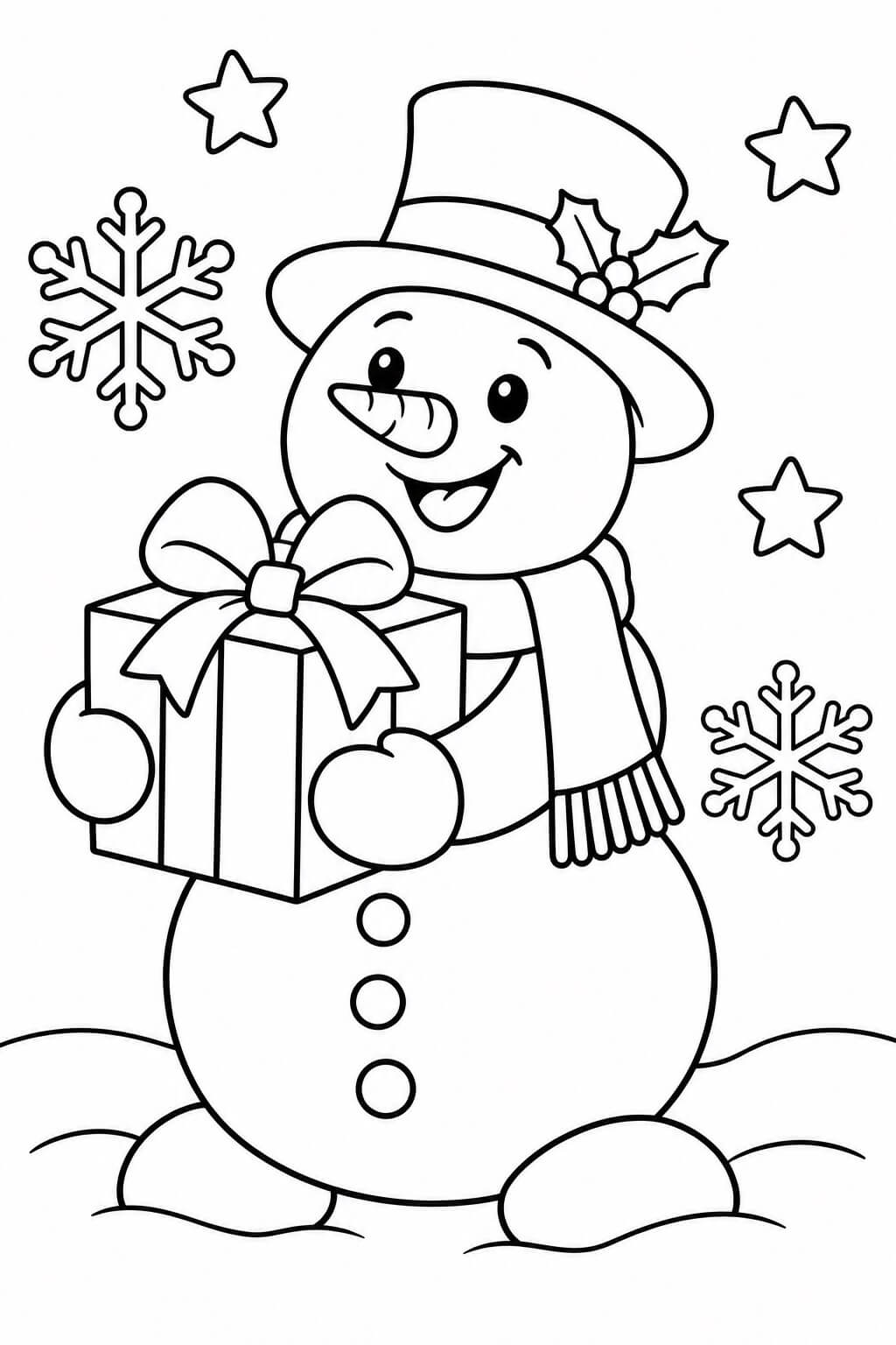 Schneemann mit geschenk ausmalbild zum Ausmalen