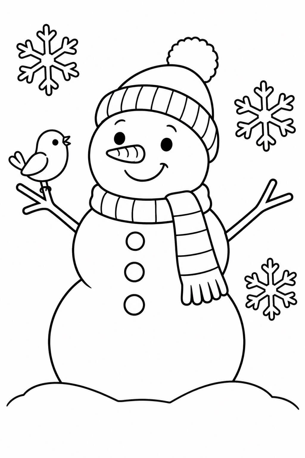 Schneemann mit vogel ausmalbild zum Ausmalen