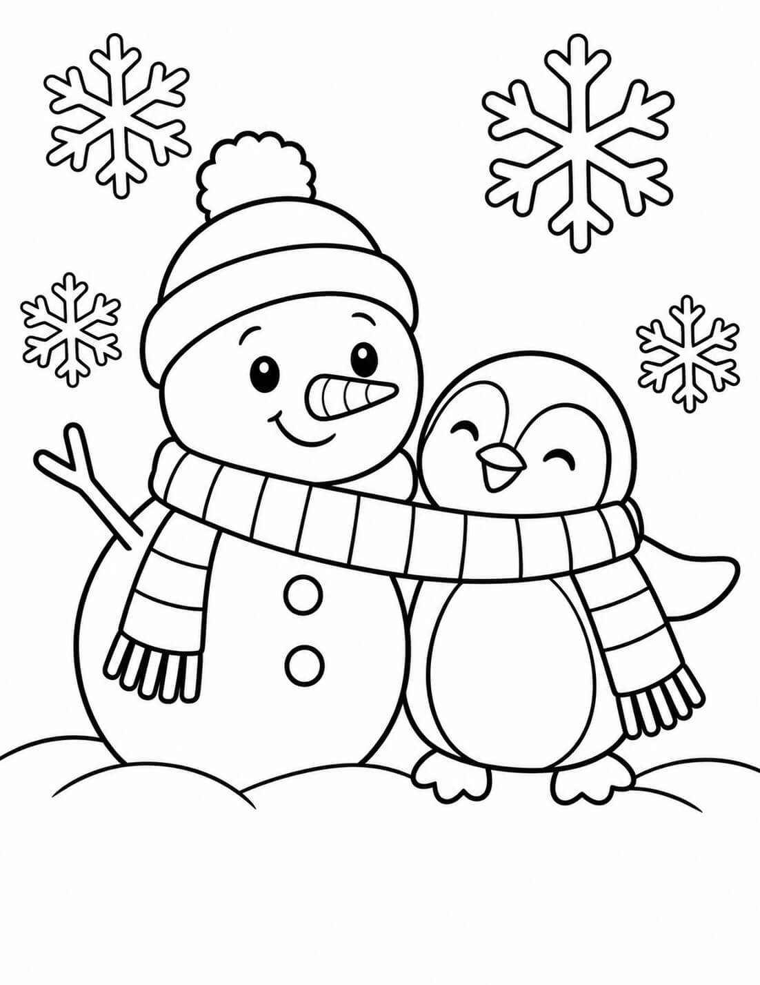 Schneemann und pinguin ausmalbild zum Ausmalen